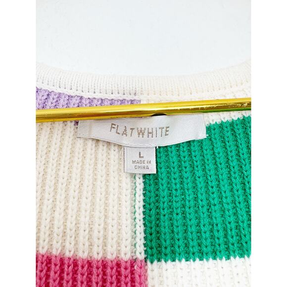 Anthropologie Flat White Striped Knit Midi Dress Size Large Multi Color Boho - Picture 5 of 13